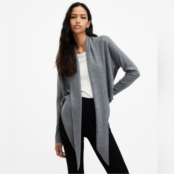 All Saints Sweaters - ALLSAINTS 100% Merino Wool Heather Gray Wassan Pirate Lightweight Cardigan Sz 6